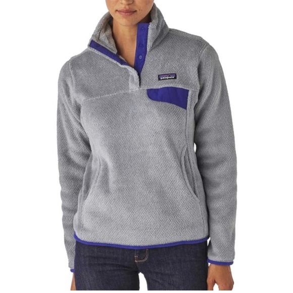 Patagonia grey and blue re-tool snap-t pullover fleece sweater - Picture 1 of 4